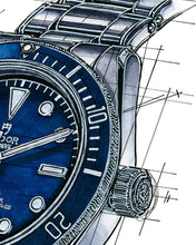 Load image into Gallery viewer, Tudor Black Bay BB58 Navy Blue Watch Tribute — Horological Art Print by Artist Ben Li