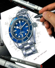 Load image into Gallery viewer, Tudor Black Bay BB58 Navy Blue Watch Tribute — Horological Art Print by Artist Ben Li